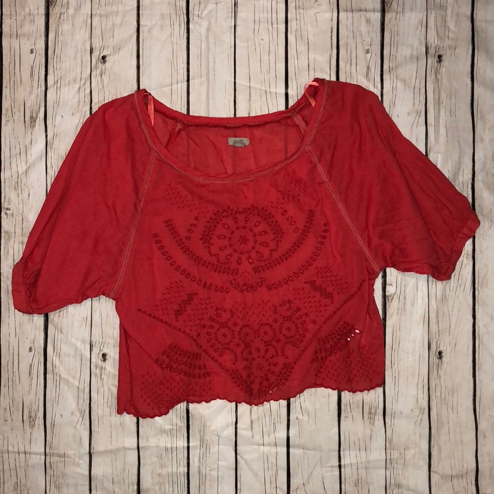 Red cropped peasant shirt